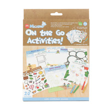 Load image into Gallery viewer, Micador On the Go Activities kit packaging with activity sheets and coloured pencils on a white background