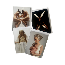 Load image into Gallery viewer, Collection of four artistic cards featuring different subjects on a white background.