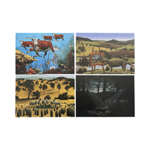 Load image into Gallery viewer, Images of cows, sheep and thylacines on postcards.