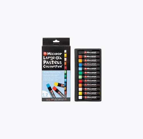 Packaging of Micador large oil pastels on a white background