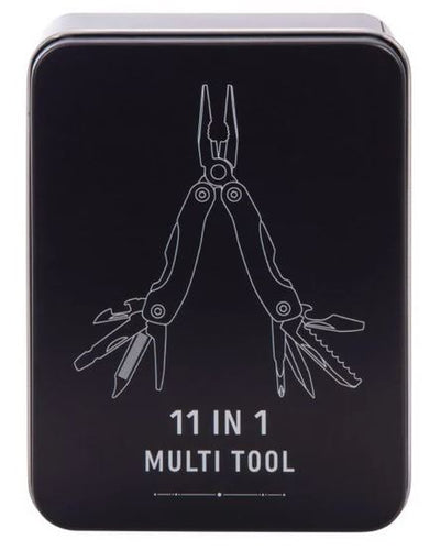 Image of tin with outline drawing of multitool.