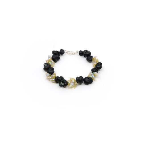 Maireener and black crow shell bracelet with silver clasp.