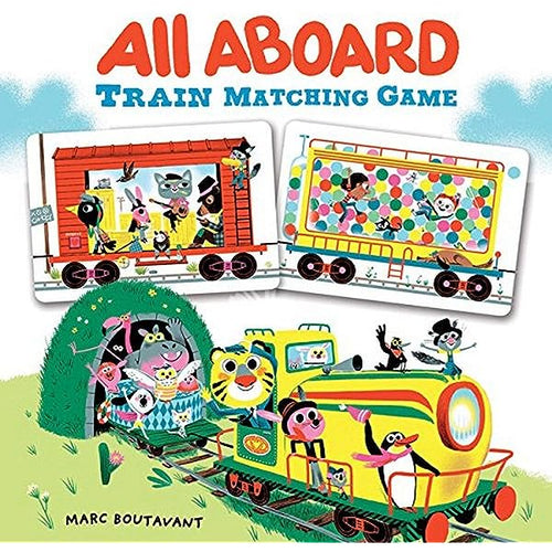 Illustrated image of train with cartoon characters.