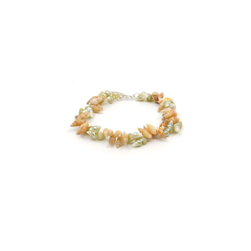 Maireener and oat coloured shell bracelet with silver clasp.