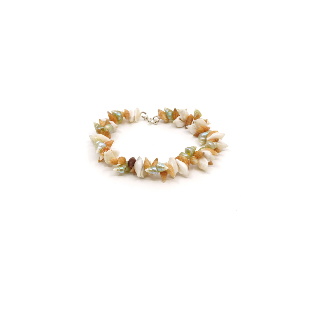 Maireener, white toothie and oat shell bracelet with sliver clasp.