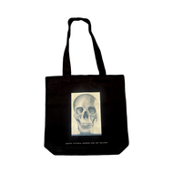 Black tote bag with a skull design