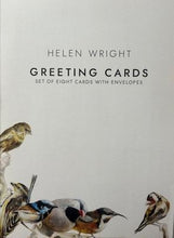 Load image into Gallery viewer, Set of eight greeting cards by Helen Wright, on a light grey background, featuring illustrations of birds by 
