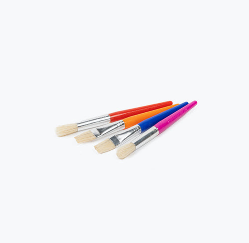 Set of paintbrushes with colourful handles on a white background