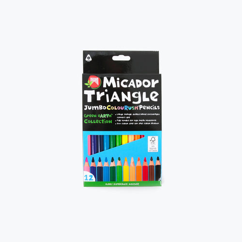 Pack of Micador Triangle jumbo colour push pencils on a white background