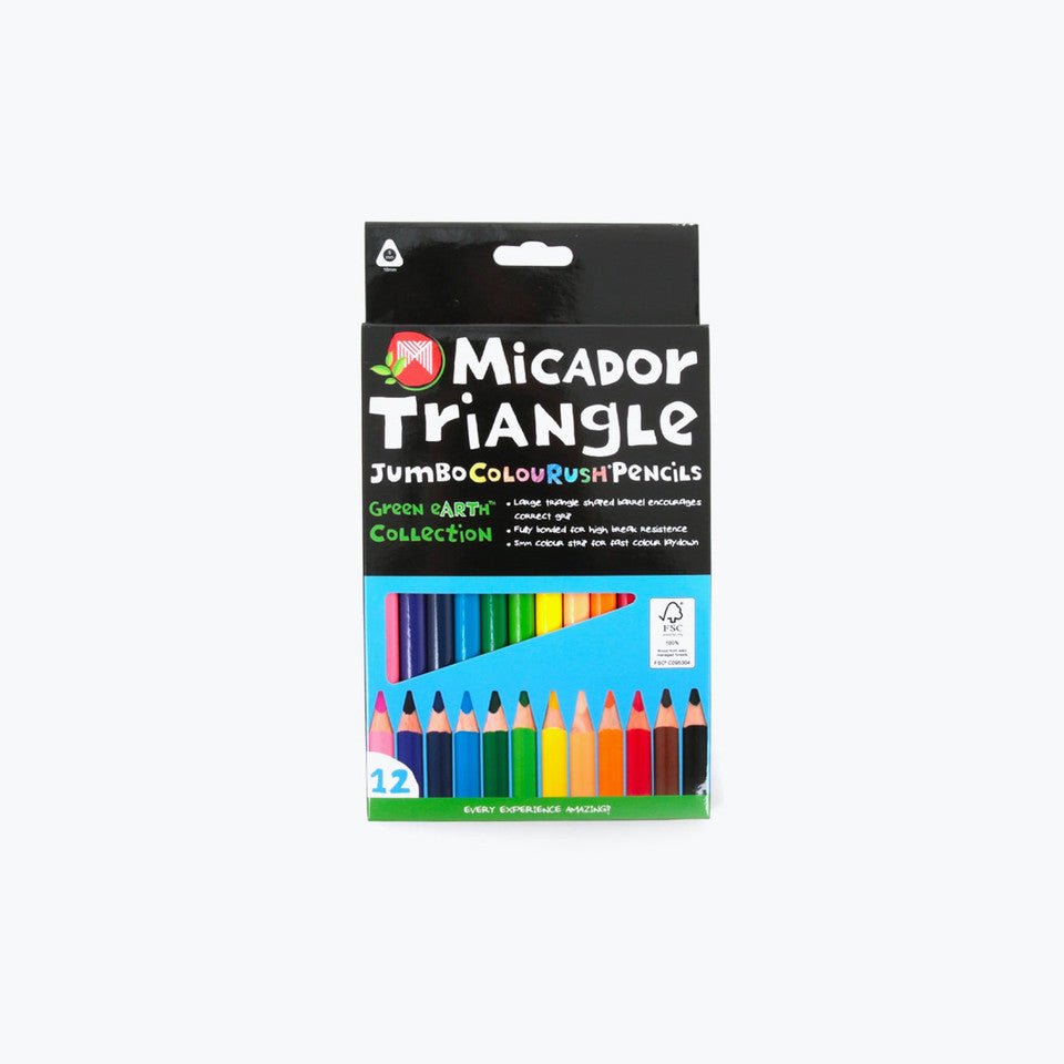 Pack of Micador Triangle jumbo colour push pencils on a white background