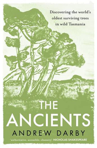 Book cover of 'The Ancients' by Andrew Darby with a green tree illustration on a white background.
