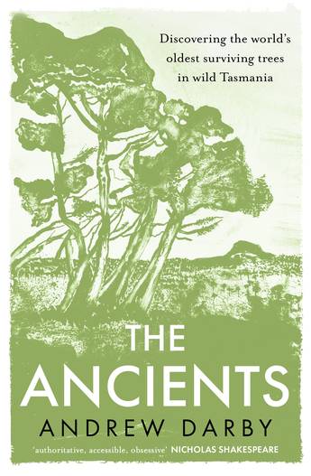 Book cover of 'The Ancients' by Andrew Darby with a green tree illustration on a white background.