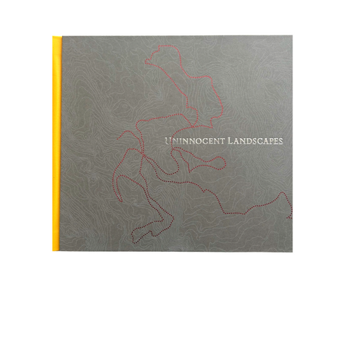 Grey cover with white topographic lines and red journey line.