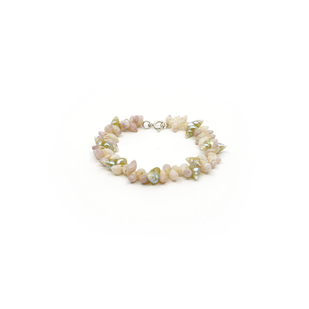 Maireener and pink toothie bracelet with a silver clasp.