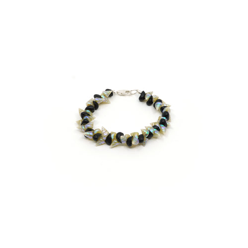 Maireener and black crow shell bracelet with silver clasp.