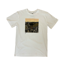 Load image into Gallery viewer, White tee shirt with a chair sitting in the mountains.
