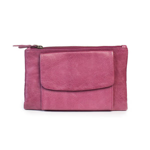 A bright pink leather wallet.