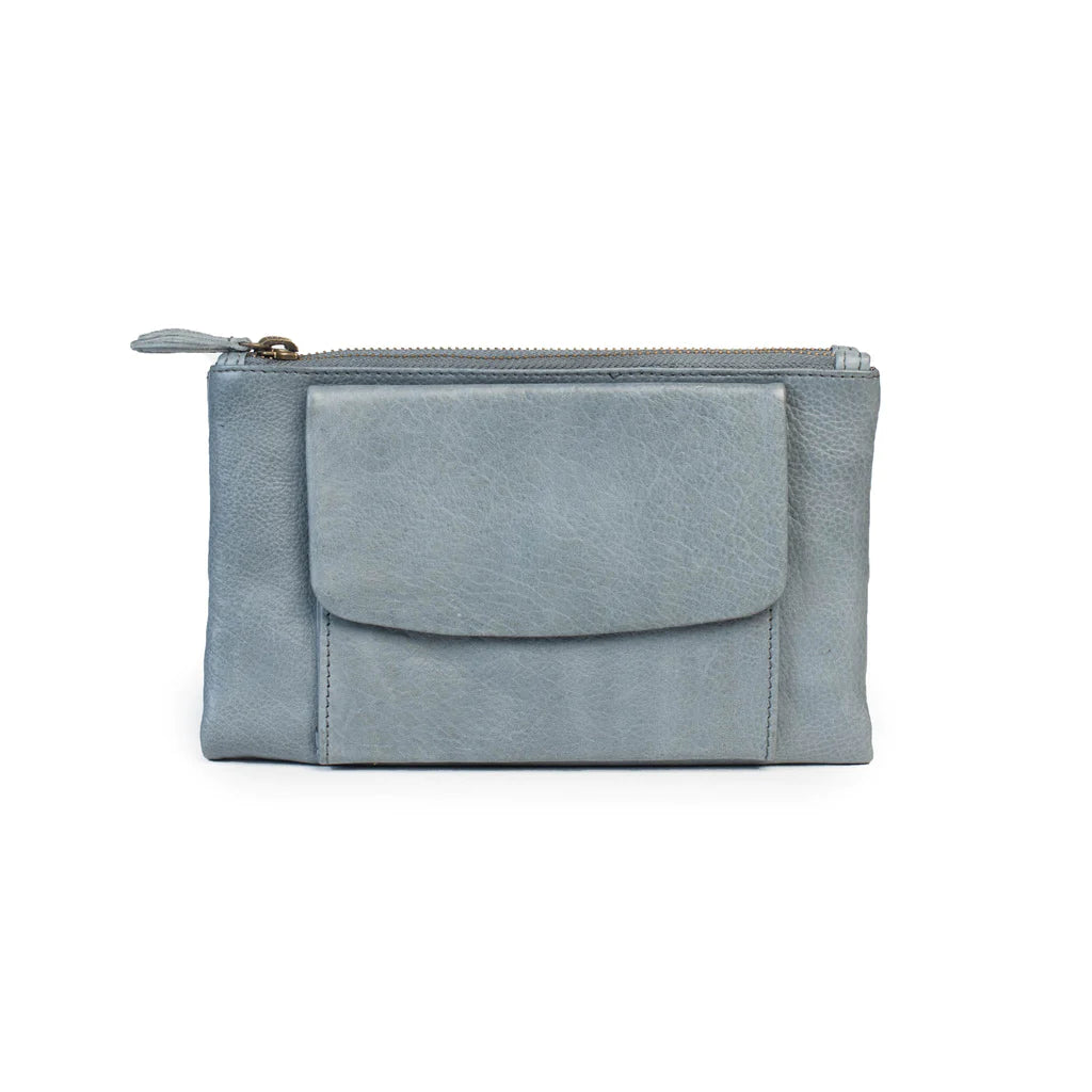 A steel blue colour leather wallet.