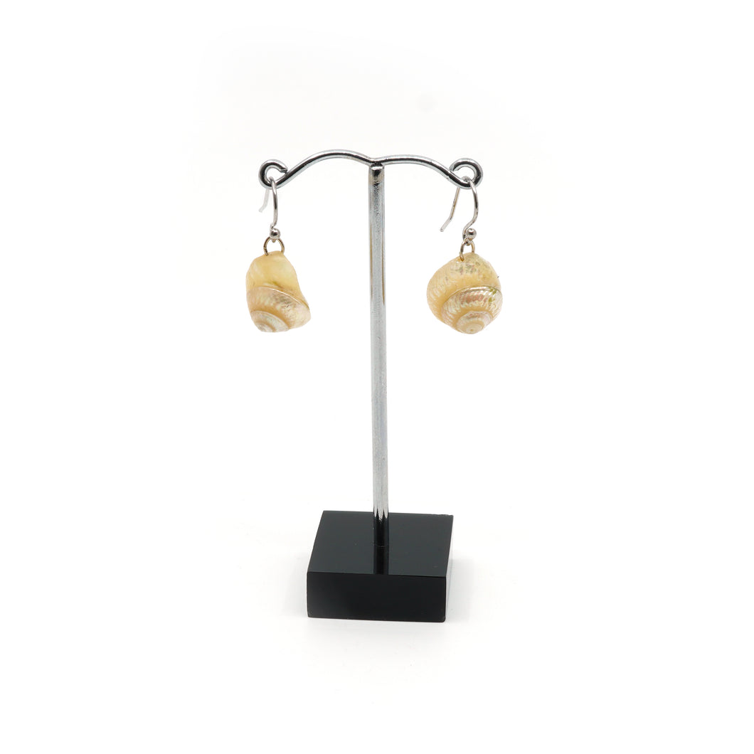 Jeanette James – white button shell and silver drop earrings