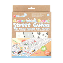 Load image into Gallery viewer, Micador Colour Wash Repeat Street Canvas with fabric markers packaging on a white background
