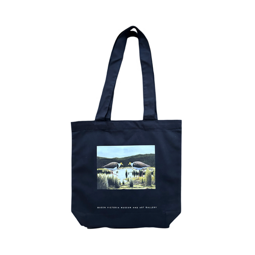 Black tote with image of plovers in swamp landscape.