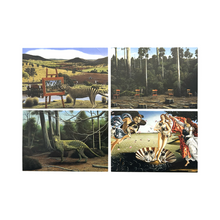 Load image into Gallery viewer, Images of thylacines, chairs, ladies and dogs on post cards.
