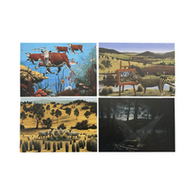 Load image into Gallery viewer, Images of cows, sheep and thylacines on postcards.
