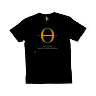 Black t-shirt with yellow symbol and text on a white background