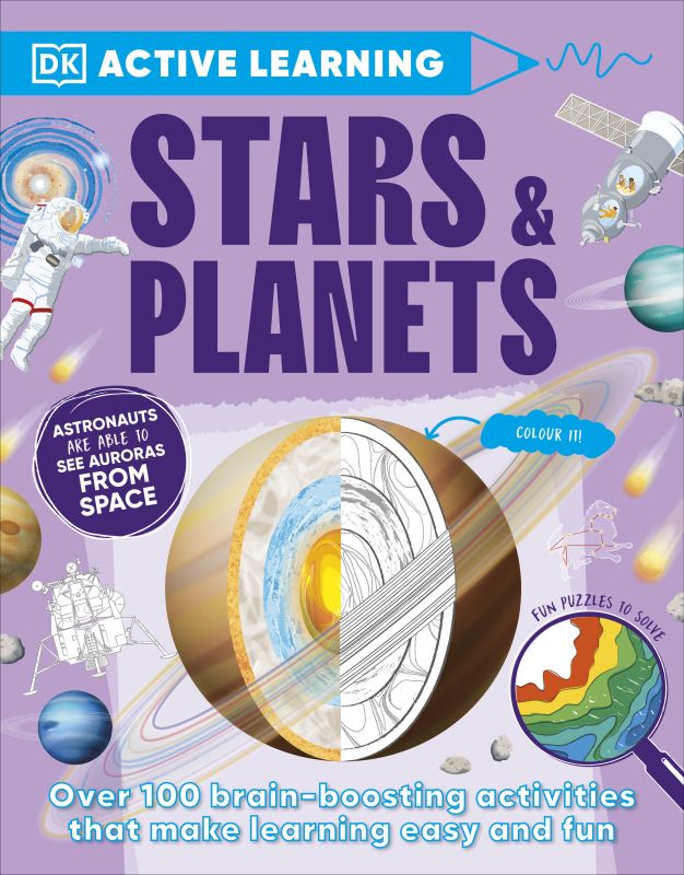 Bright purple cover with planets and an astronaut.