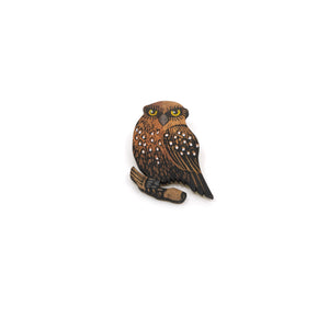 Mopoke Owl wooden brooch.