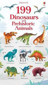 Nine colourful illustrated dinosaurs.