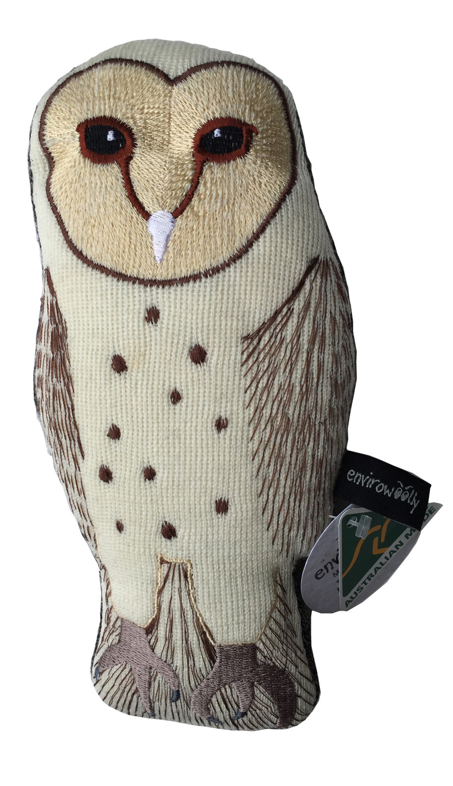 A knitted owl toy.