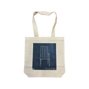 Heavy calico tote bag with blueprint image of a chair