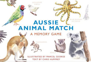 Illustrations of koalas, kangaroos, birds and octopus.
