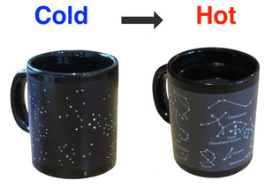 Photo of black mug with stars and black mug with constellations.