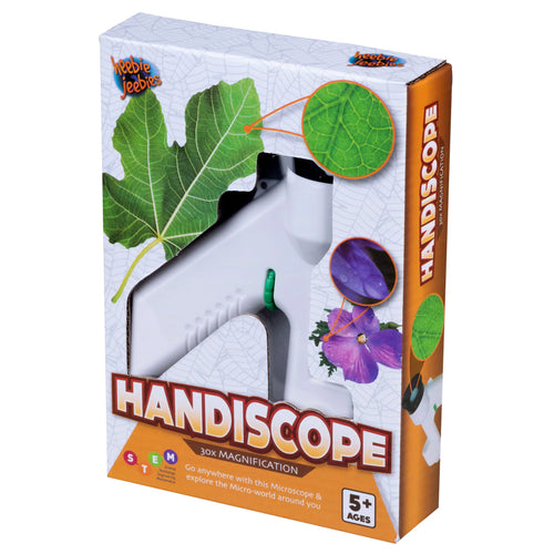 Pictures of leaves and flowers with clear packaging to view the handiscope.