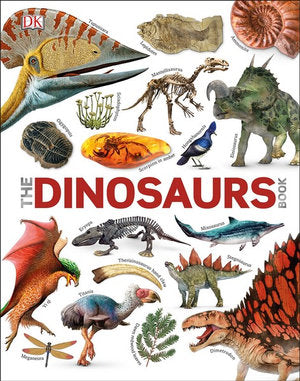Colourful illustrations of dinosaurs and fossils.